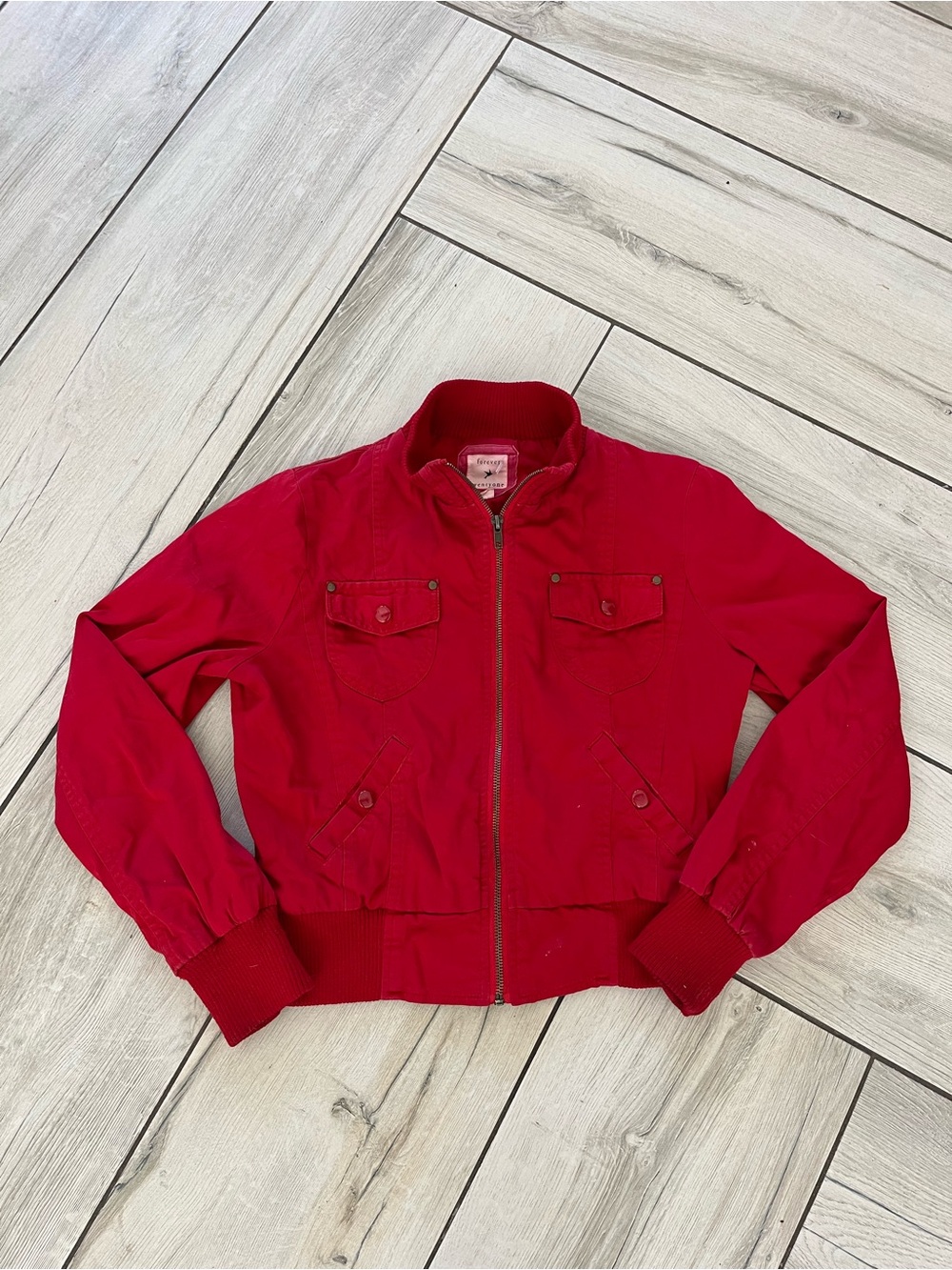 Y2K Forever 21 Red Bomber Jacket Size Small